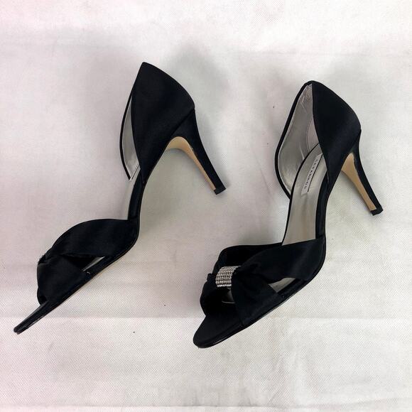 Caparros Shoes - Caparros Black Satin Heels Rhinestone Detail 2" heel Size 8.5B
